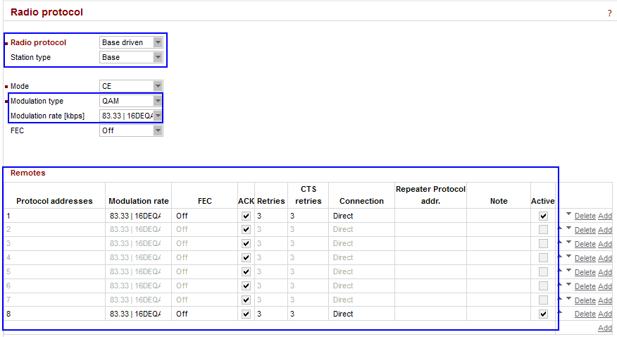 RipEX-Base Radio protocol settings