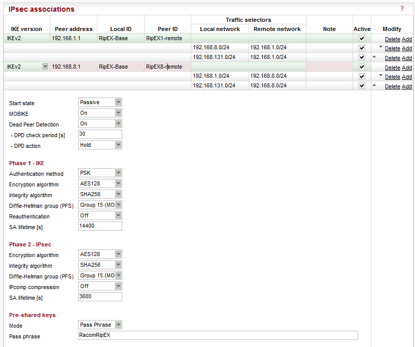 RipEX-Base IPsec association configuration #2