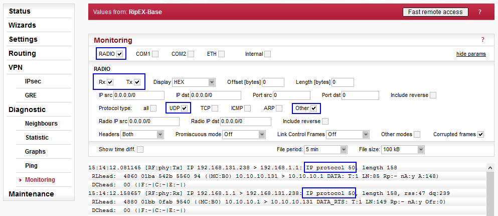 RipEX-Base IPsec Monitoring on the Radio channel