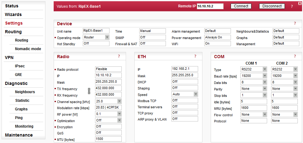 RipEX-Base1 Settings