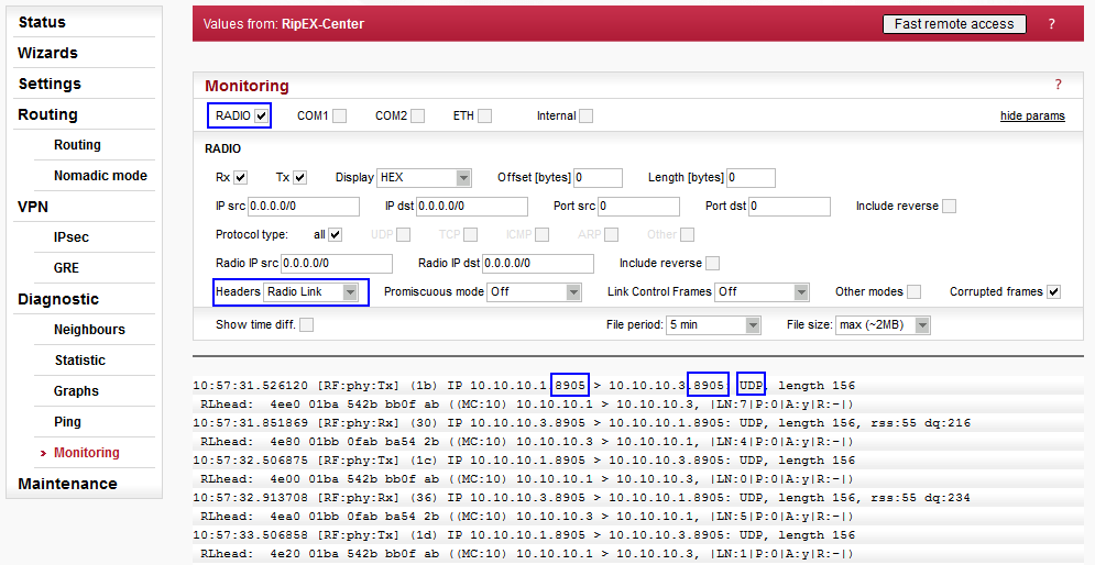 Radio protocol monitoring in central location