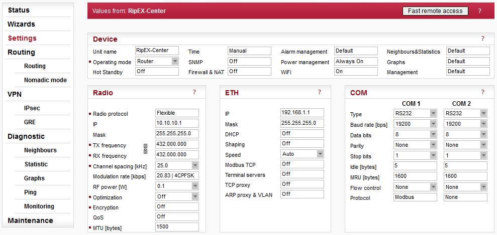 Menu settings-Centrum