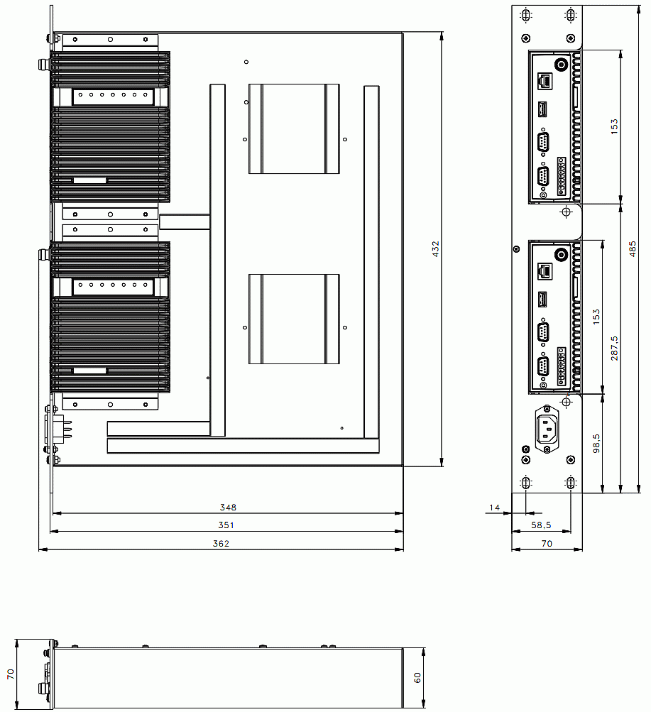 19" Rack shelf–double – dimensions
