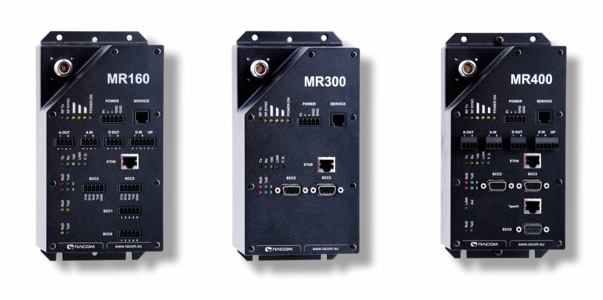 Rádiový modem MR1600 se šroubovými svorkami, MR300 s konektory Cannon a MR400 s konektory Cannon
