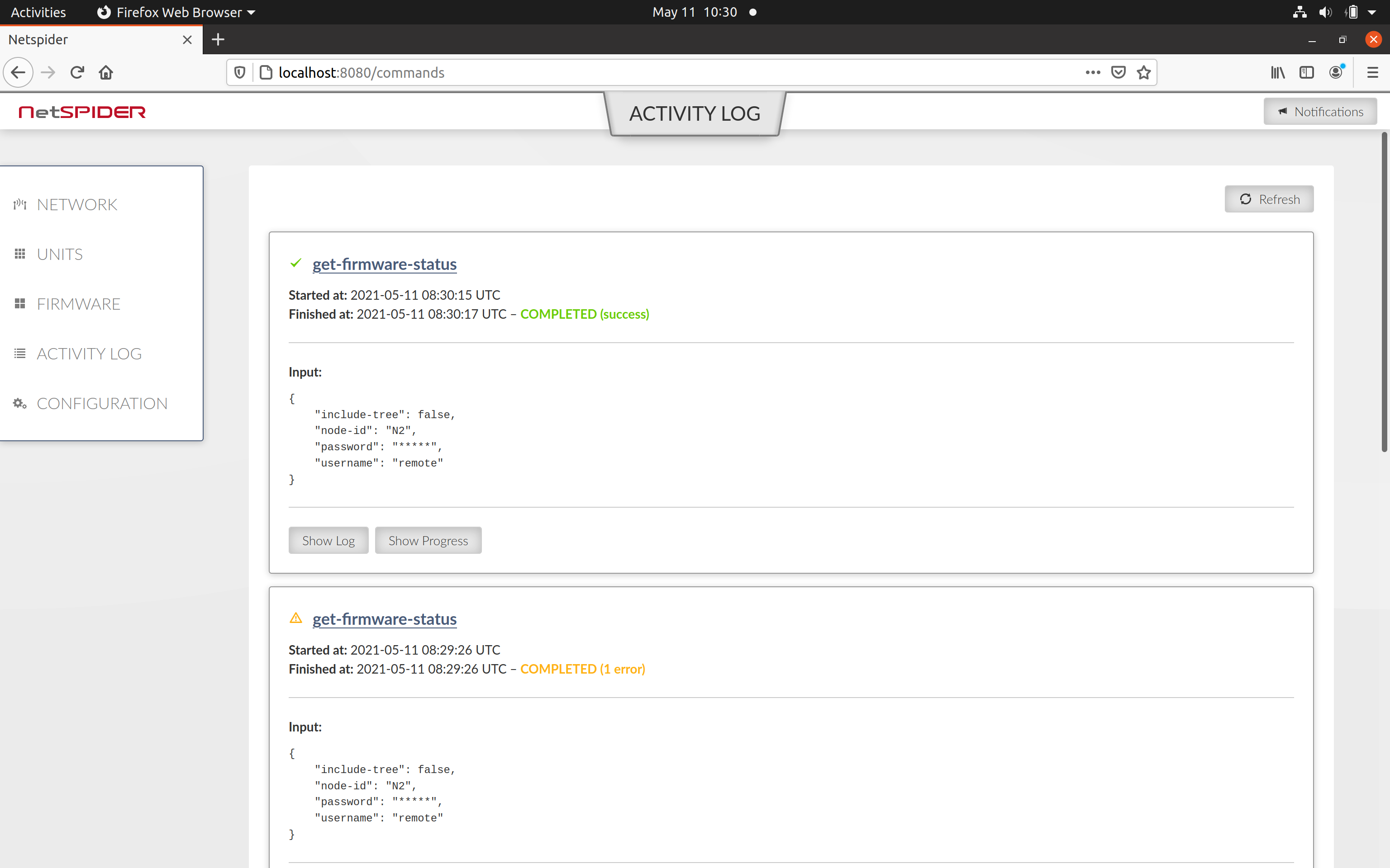 NetSPIDER Activity Log