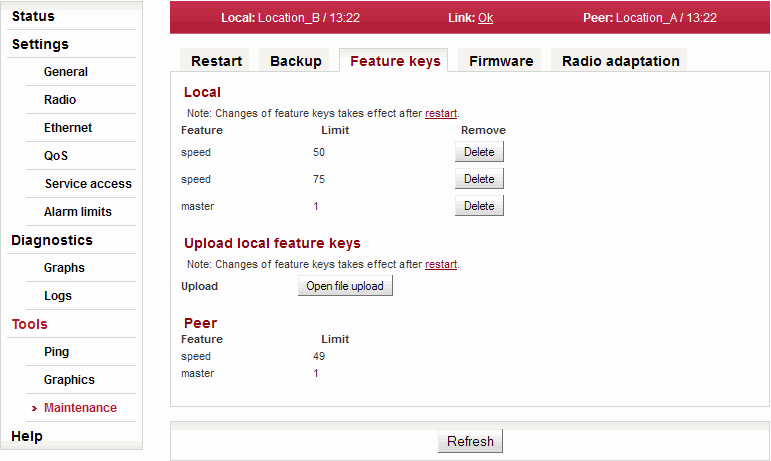 Configuration menu Tools – Maintenance – Firmware