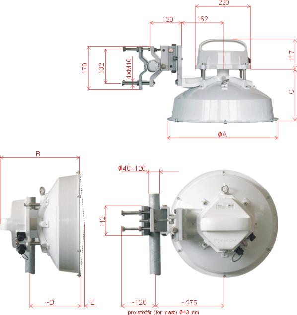 Rozměrové uspořádání RAy10 s anténou Jirous