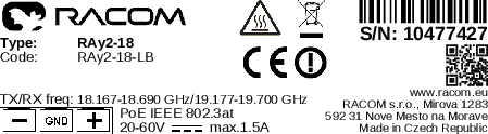 Výrobní štítek - RAy2-18