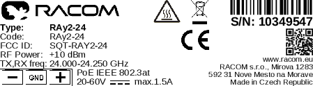 Výrobní štítek - RAy2-24