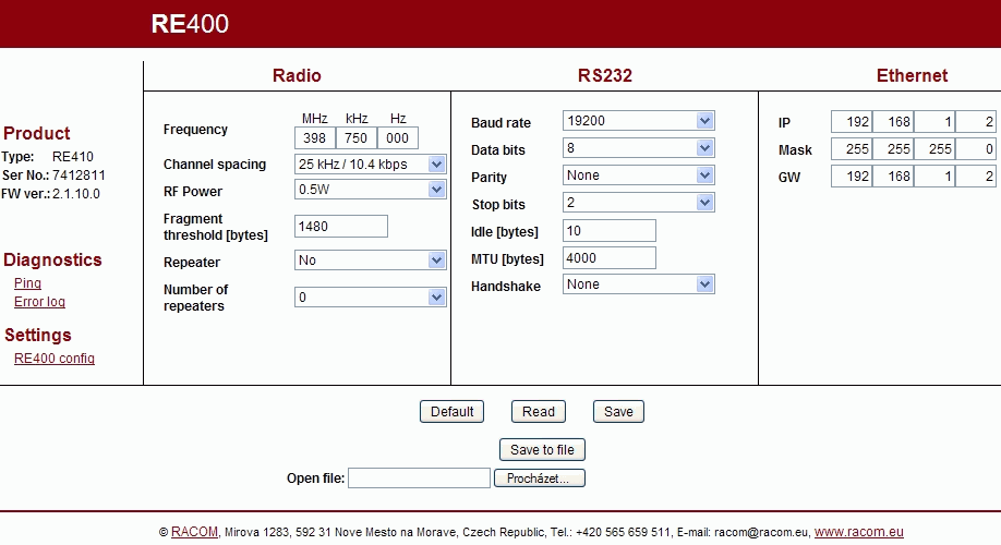 Settings menu