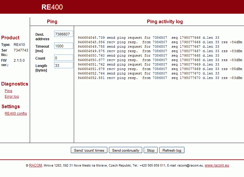 Diagnostics menu