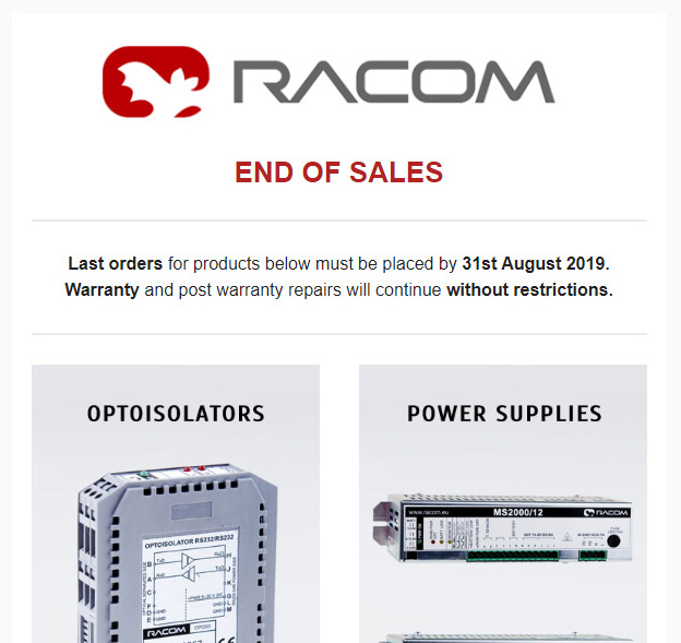END OF SALES - Last orders for products below must be placed by 31st August 2019...
