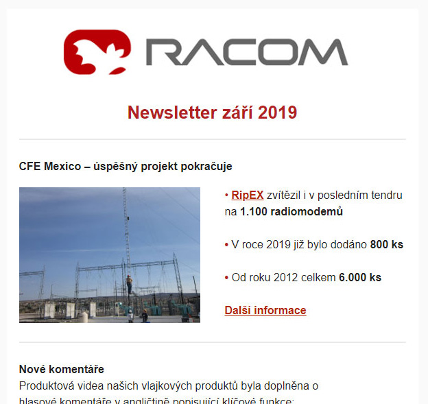 CFE Mexico – úspěšný projekt pokračuje, Nové komentáře, Nové produktové letáky, RAy3-17...