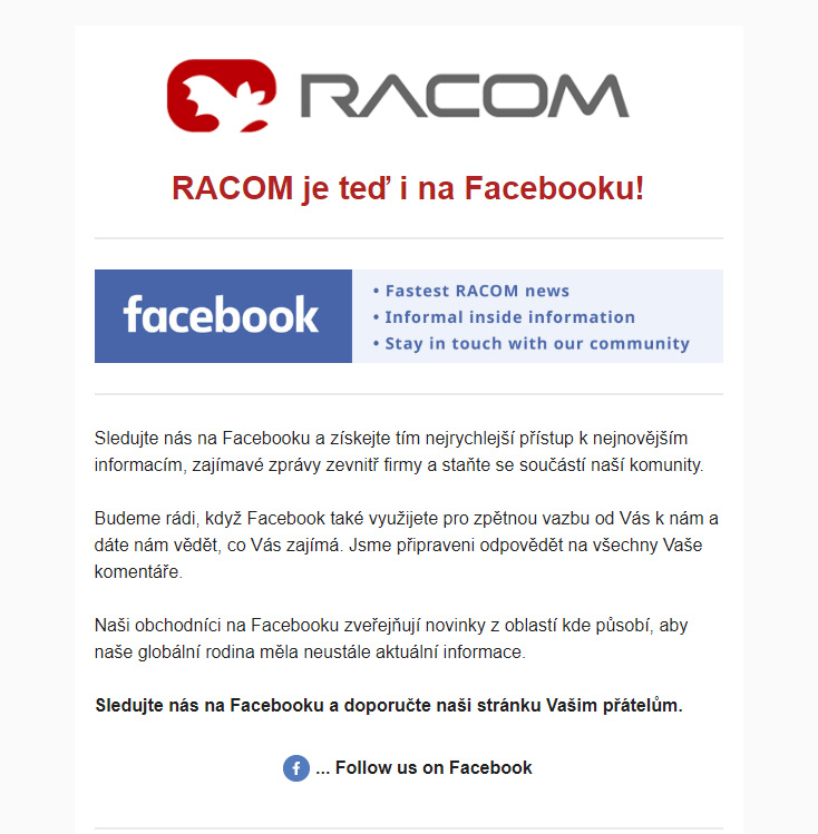 RACOM je teď i na Facebooku! 
 
