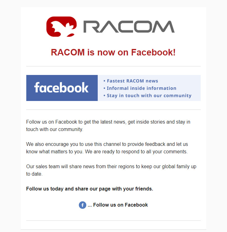 RACOM is now on Facebook!
 