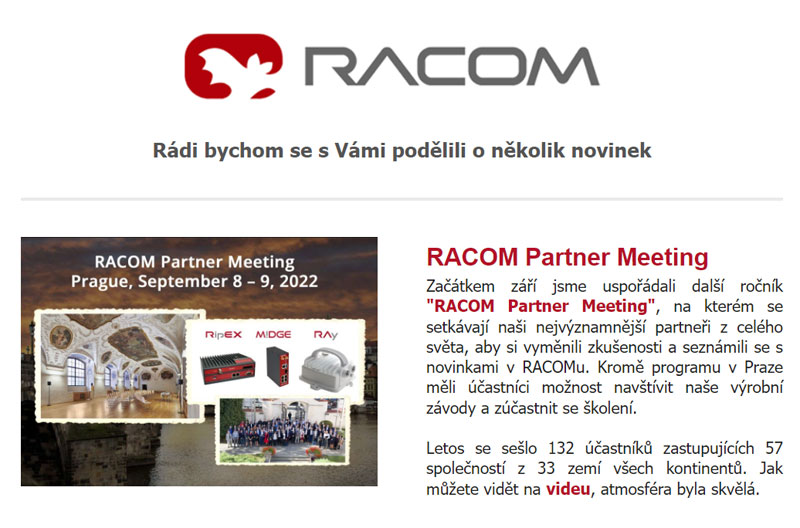 RACOM Partner Meeting, Těžký život výrobce, WebService, Protokoly na rádiovém kanále...